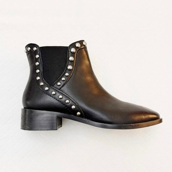 Zara Black Leather Biker Boots Silver Brad Accented Size 38 - Picture 2 of 7